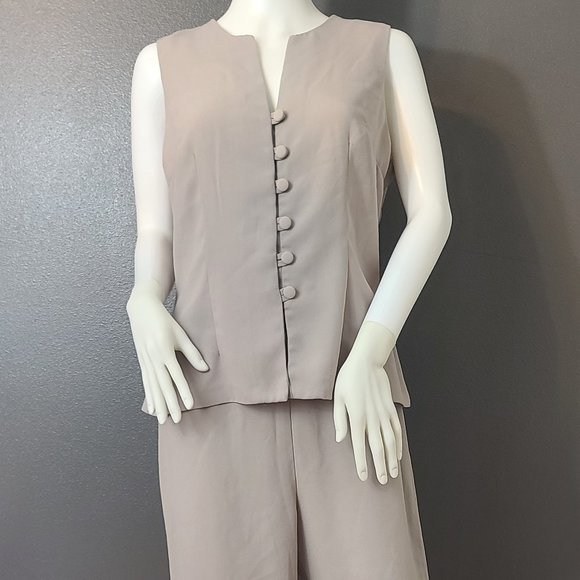 Vintage Rampage Khaki-Grey Vest Blouse and Pants Suit Set - Picture 4 of 4